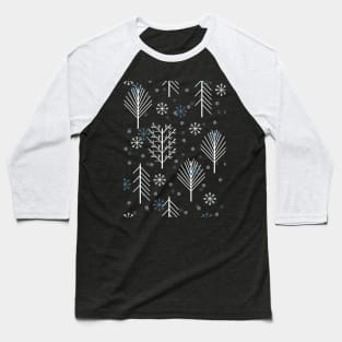 Pattern with winter forest and snowflakes Baseball T-Shirt